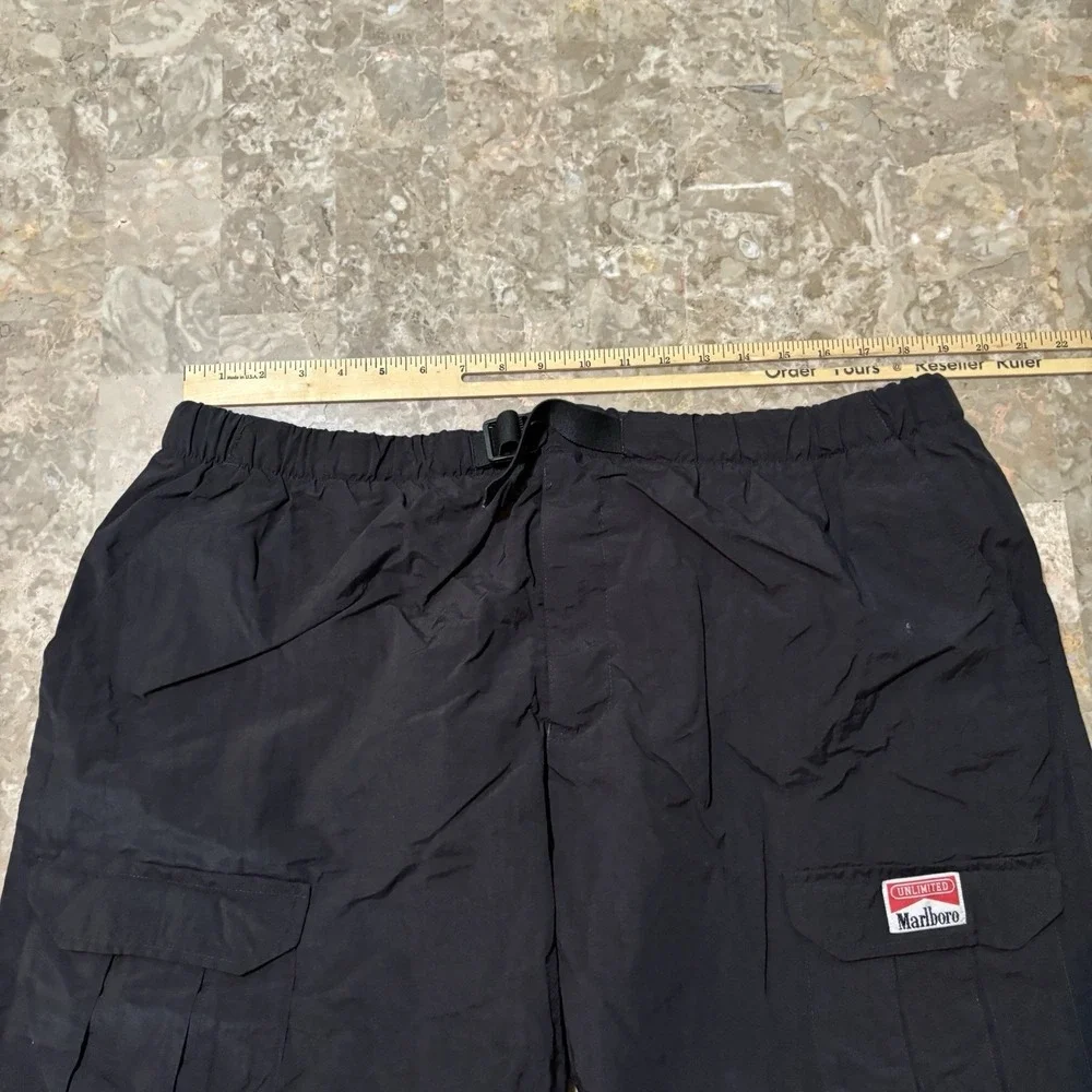 Vintage Marlboro Shorts Mens XL Black Nylon Belted Lined Hiking Climbing